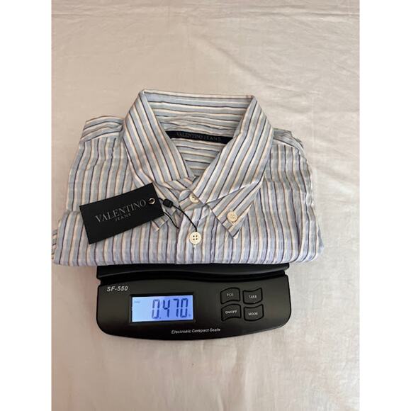 Vintage 80s New Valentino Jeans Shirt Stripe Seersucker Button Down Size XL - Picture 12 of 12